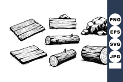 Wood logs and planks black and white vintage style vector il Product Image 1