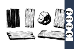 Wood Planks and Log Sections Black and White Vector Illustra Product Image 1