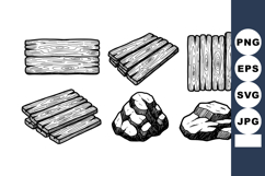 Wood Planks and Natural Rocks Vector Illustration in Black a Product Image 1