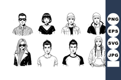 Male and female youth portraits in black and white vector il Product Image 1