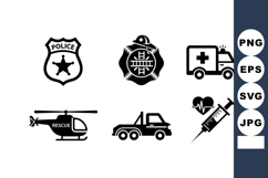 Emergency and Rescue Service Icons Including Police Firefigh Product Image 1