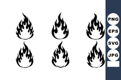 Black flame icons set with six stylized fire symbols vector Product Image 1