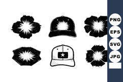 Distressed Baseball Caps and Hibiscus Flowers Vector Set in Product Image 1