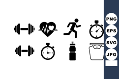 Fitness and Exercise Icons Including Dumbbells Heartbeat Run Product Image 1