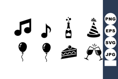 Party celebration icons with music notes balloon cake champa Product Image 1