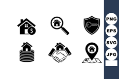 Real estate icons set with house, money, magnifier, shield, Product Image 1