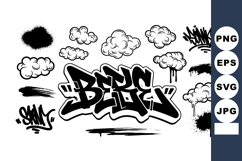 Graffiti style black and white urban street art with clouds Product Image 1