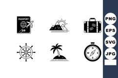 Travel and Vacation Icons Passport Suitcase Compass Palm Tre Product Image 1