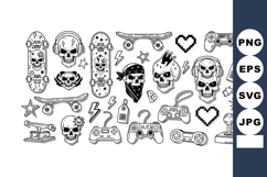 Skull and gaming controller vector set with skateboards and Product Image 1
