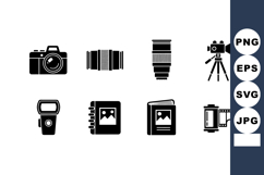 Camera photography equipment icons including lenses flash an Product Image 1