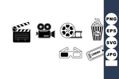 Movie Cinema Film Reel Camera 3D Glasses Popcorn Ticket Vect Product Image 1