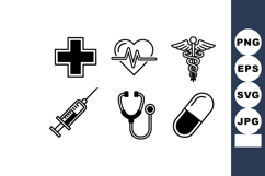 Medical icons set including cross heart pulse syringe stetho Product Image 1