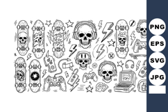 Skull and lightning bolt skateboard skateboarding vector ill Product Image 1