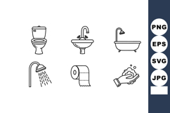 Bathroom hygiene icons collection including toilet sink bath Product Image 1
