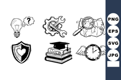 Hand-drawn education and creativity icons with light bulb he Product Image 1