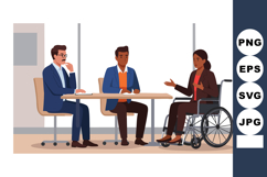 Business Meeting with Woman in Wheelchair and Two Male Colle Product Image 1