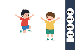 Two happy boys playing outdoors in casual clothes vector ill Product Image 1