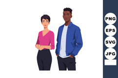 Diverse young man and woman standing together casual clothin Product Image 1