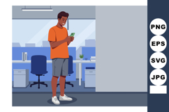 Young man using smartphone in modern office interior with ca Product Image 1