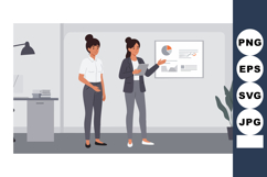 Two professional women discussing business presentation in m Product Image 1