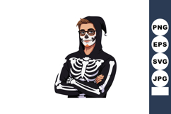 Man in Skeleton Costume with Face Paint Wearing Black Hoodie Product Image 1