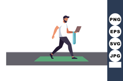 Man Walking with Laptop in Casual Clothes Using Technology O Product Image 1