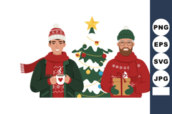 Two men celebrating Christmas with tree and festive decorati Product Image 1