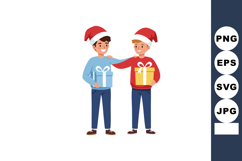 Two Boys Wearing Santa Hats Holding Christmas Gifts Holiday Product Image 1