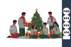 Family Celebrating Christmas Around Tree with Gifts and Wint Product Image 1