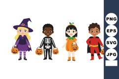 Children in Halloween Costumes Holding Pumpkin Buckets Vecto Product Image 1