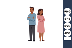 Young man and woman standing back to back with arms crossed Product Image 1