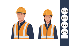 Male and Female Construction Workers Wearing Safety Helmets Product Image 1