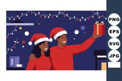 Couple celebrating Christmas with gift in festive home setti Product Image 1