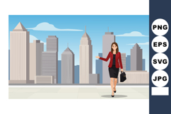 Businesswoman walking in city skyline with skyscrapers vecto Product Image 1