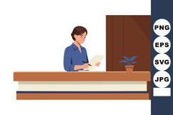 Man reading document in office interior with plant and woode Product Image 1