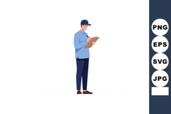 Man in Blue Shirt and Cap Holding Clipboard Vector Illustrat Product Image 1