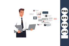 Businessman using laptop for data analysis with charts and g Product Image 1