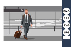 Businessman walking in airport terminal with suitcase and ai Product Image 1