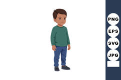 Young boy standing wearing green sweater and blue pants vect Product Image 1