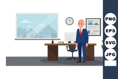 Businessman standing in office with cityscape window and des Product Image 1