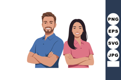 Smiling young man and woman standing with crossed arms vecto Product Image 1