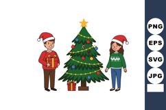 Children celebrating Christmas with decorated tree and gifts Product Image 1