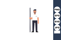 Man standing holding a long pole vector illustration simple Product Image 1