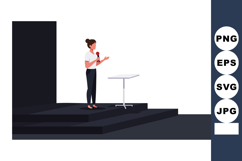 Woman giving presentation with microphone on stage vector il Product Image 1