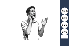 Young man talking on phone with expressive gesture vector il Product Image 1