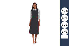Woman in black dress with red belt and red shoes standing ve Product Image 1