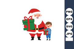 Santa Claus with child holding Christmas presents in festive Product Image 1