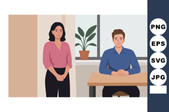 Man Sitting at Desk with Woman Standing in Office Vector Ill Product Image 1