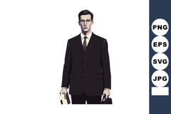 Businessman in black suit holding briefcase and newspaper pr Product Image 1