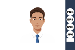 Young man portrait with brown hair and blue tie professional Product Image 1